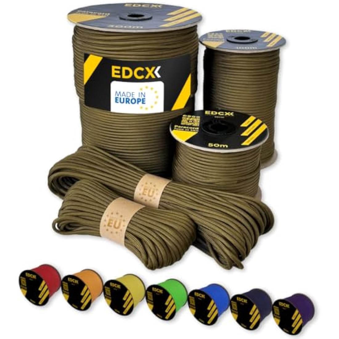 EdcX Paracord 4mm, 35+ Solid Colors (10m, 15m, 30m, 50m, 100m, 300m) | Ideal for Crafting, DIY, Camping, Survival, Outdoor | 100% Nylon Rope 4mm | Tactical Cord 550 Type III