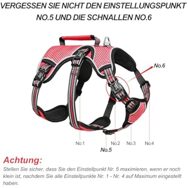 HEELE Dog Harness - Escape Proof, No Pull Reflective Adjustable Vest with Durable Handle, Ideal for Big/Active Dogs, Red, XL