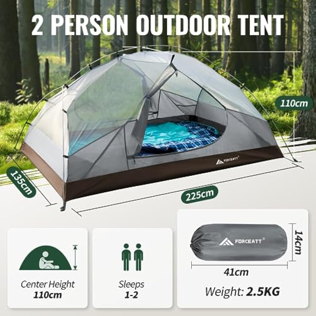 Forceatt Camping Tent,2-3 Man Tent for Outdoor PU3000mm Waterproof Tent Lightweight & Portable easy set up for Hiking Backping Eurohike
