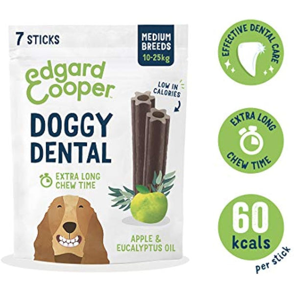 Edgard Cooper Treats Dental Stick, Medium - Eucalyptus & Apple - (8 x 7 stick pack), Natural Dog Chew Sticks, Dental Hygiene, One per Day, Low Calorie, Long Chewing, Fresh Breath
