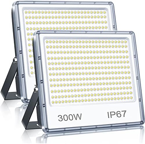 YIQIBRO 300W LED Floodlight Outdoor 2 Pack, IP67 Waterproof Outside Security Lights, 30000LM 7000K Cool White LED Floods Light Outdoor Spotlight for Garden, Garage, Warehouse, Workshop, Factory