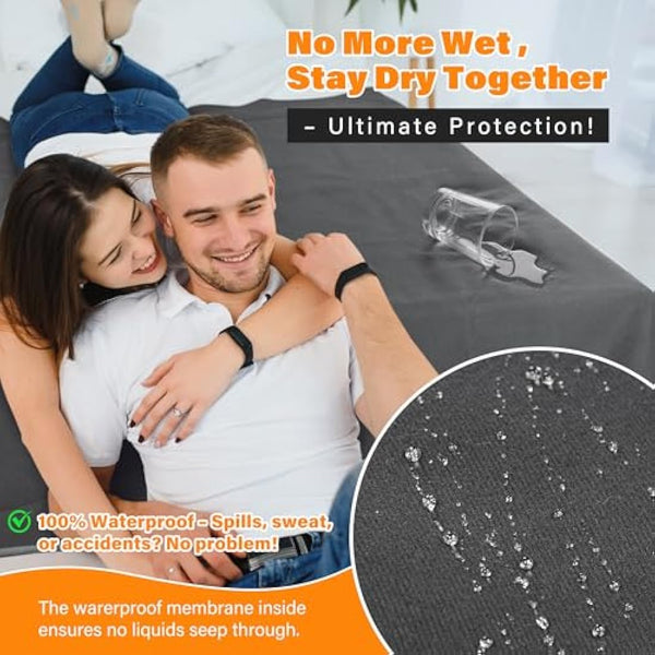 Catalonia Classy Waterproof Bed Blankets, Squirt Blanket for Love Washable, Bed Cover for Couples, Leakproof Blanket Pad for Adults, 203 x 229cm Taupe/Grey