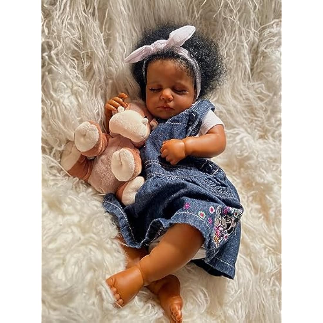 iCradle Lifelike Reborn Baby Dolls Black Girl 20Inch 50cm Realistic Sleeipng Newborn Baby Dolls African American Rooted Hair Real Life Baby Dolls Cloth Body Doll Toy for Kids Age 3+