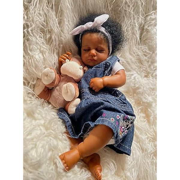 iCradle Lifelike Reborn Baby Dolls Black Girl 20Inch 50cm Realistic Sleeipng Newborn Baby Dolls African American Rooted Hair Real Life Baby Dolls Cloth Body Doll Toy for Kids Age 3+