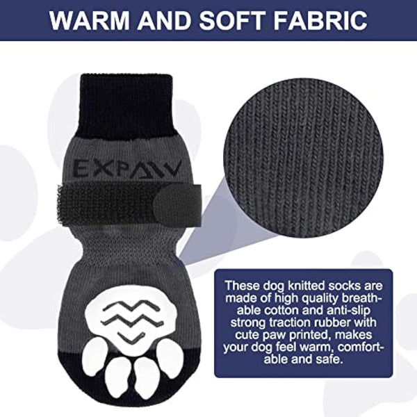 EXPAWLORER Anti Slip Dog Socks with Grips - Dog Paw Protectors Injured Care Stop Licking Traction Control, Indoor Dog Boots with Adjustable Strap Fit for Puppy Small Medium Large Dogs