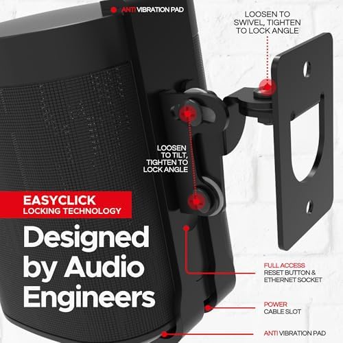 2 x One Wall Mount Bracket, Black, Twin Pack, Tilt & Swivel, Compatible with Sonos ONE, Gen 2, ONESL & Play:1