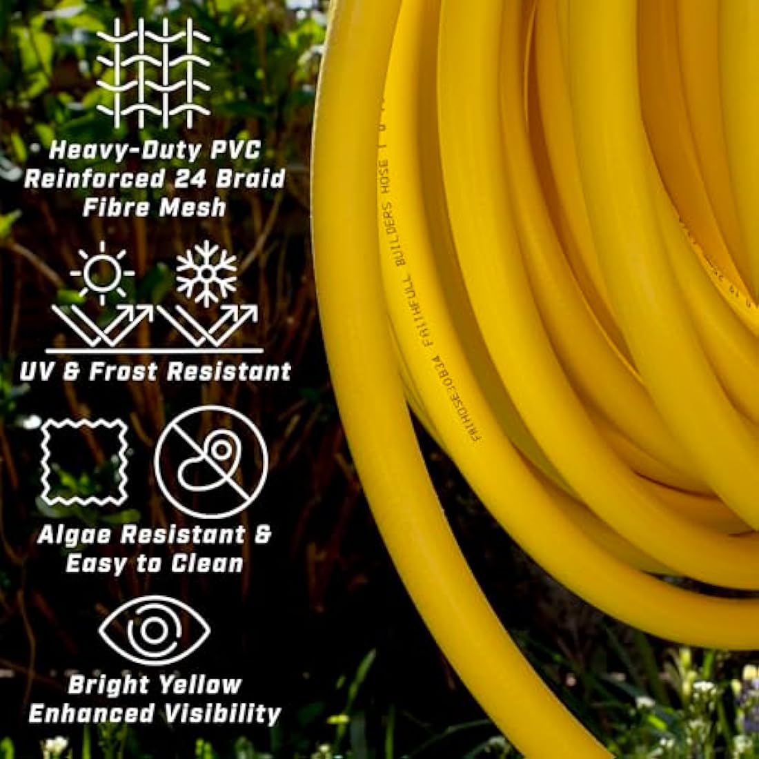Faithfull Heavy-Duty Reinforced PVC Builders Hose 30M (98ft) 19mm (3/4in) Diameter – 24 Braid Fibre Mesh, Kink & Twist Resistant Hose Pipe
