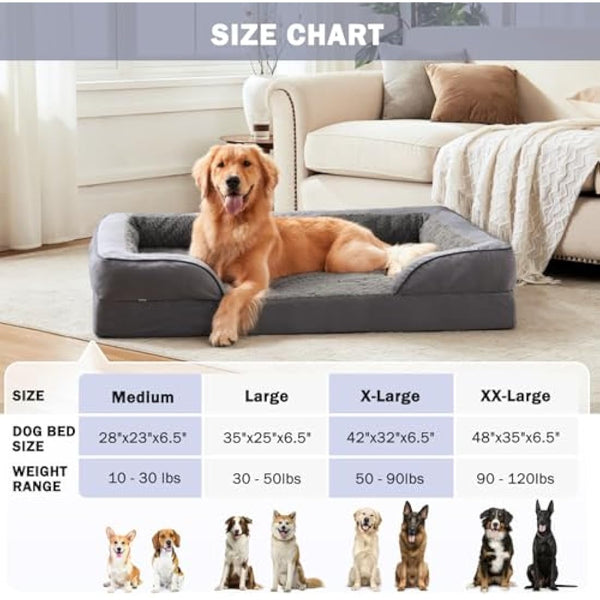 JOEJOY Large Dog Bed, Orthopedic Memory Foam Dog Beds, Washable Pet Bed, Fits up to 50lbs, Good for Doberman Pinscher, Sheltie, Border Collie, Australian Herding Dog
