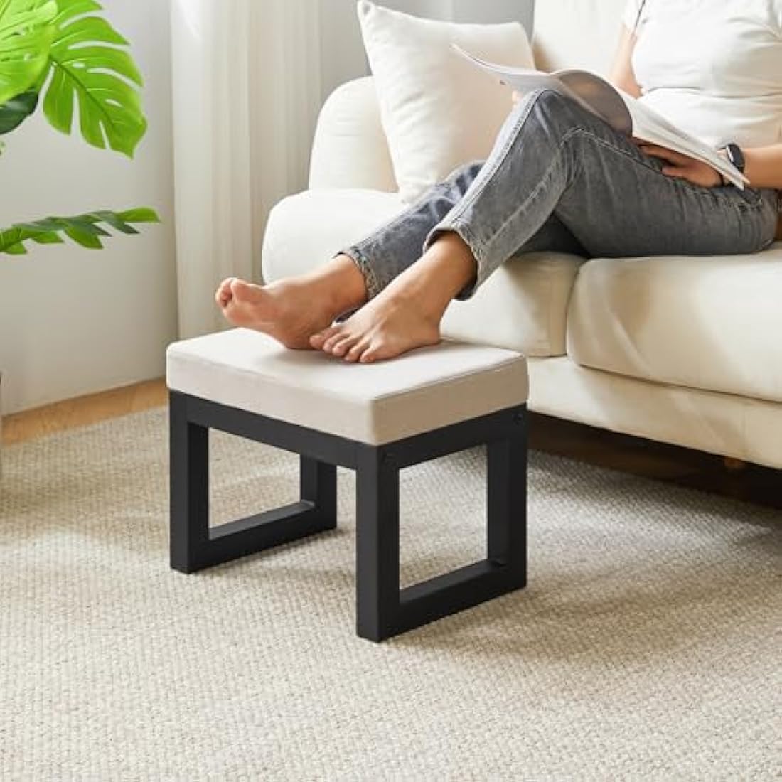 IBUYKE Small Foot Stool with Padded Seat, Pouffe Stool Change Shoe Footrest, Ottoman Footrest Extra Seating for Entryway for Living Room Bedroom, Gray WBD001G-X