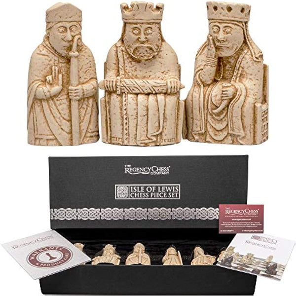Isle of Lewis Replica Chess Pieces -Six Highly Detailed Stone-Resin replicas: KING, QUEEN, BISHOP, KNIGHT, WARDER & BERSERKER