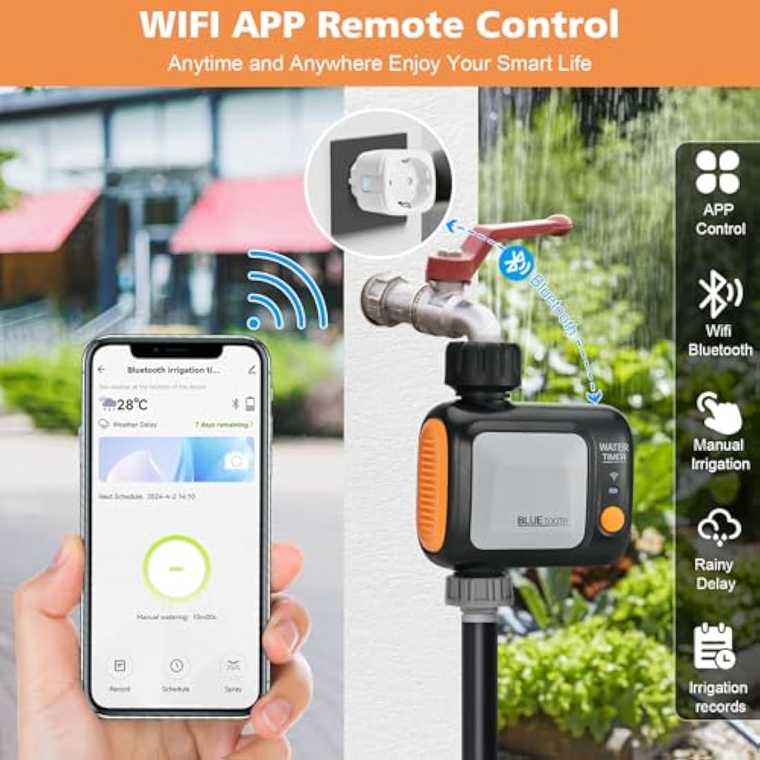 Johgee WiFi Water Timer, Smart Irrigation Sprinkler Timer with WiFi Hub, Hose Timer with Rain Delay for Garden Lawn, Garden Watering System with APP Control/Automatic/Manual, Work with Alexa