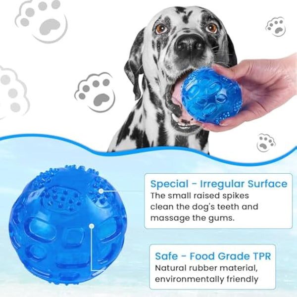 PETTOM Dog Ball Squeaky Toy, Small Dog Chew Toys Balls Waterproof Floating Bouncy Rubber Ball with Squeaky Sound for Training Swimming, 3 Packs (Orange,Blue,Green)