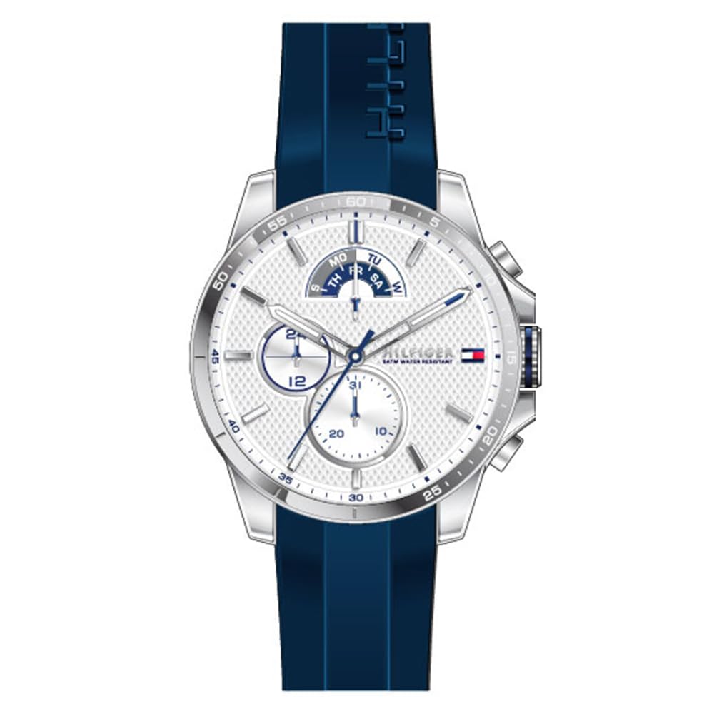 Tommy Hilfiger Analogue Multifunction Quartz Watch for Men with Silicone, Stainless Steel or Leather Bracelet, Day & Date Sub-Dials, 5ATM Water Resistant