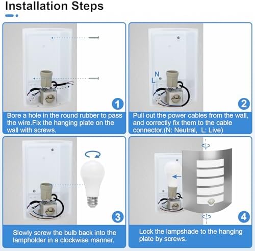 Wondlumi Outdoor Wall Lights with PIR Motion Sensor, Curved Outside Light Mains Powered Stainless Steel IP44 Waterproof for Porch Patio, Incl. 1x 12W Cool White E27 Bulbs
