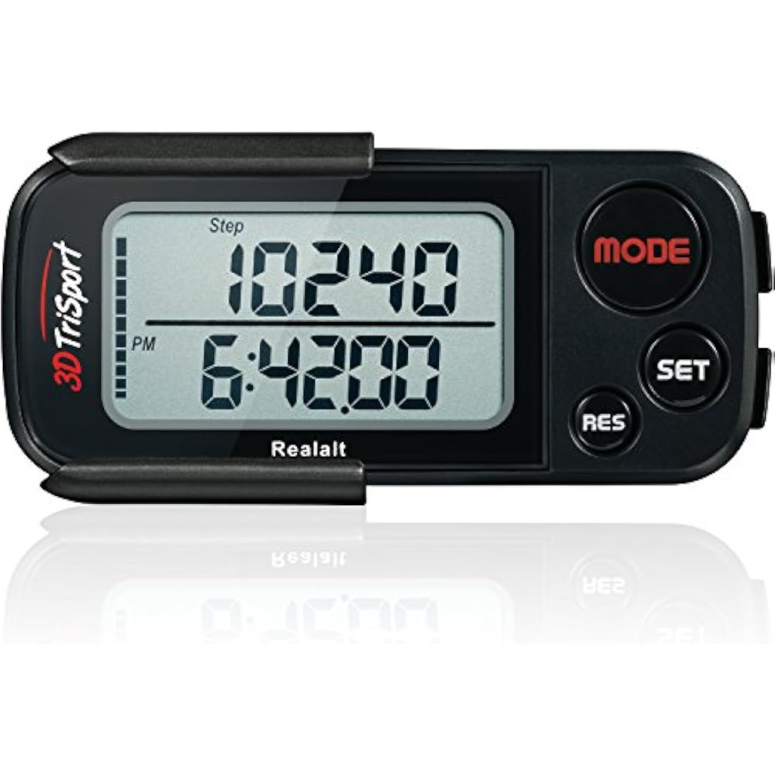 3DTriSport Walking 3D Pedometer with Clip & Strap, eBook Included | 30 Days Memory, Accurate Step Counter, Walking Distance Miles/Km, Calorie Counter, Daily Exercise Time Monitor