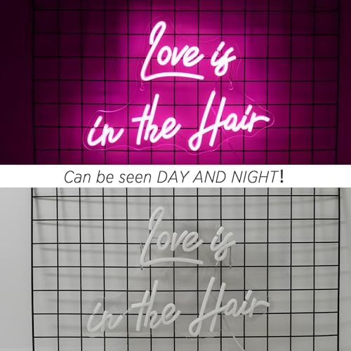Horseneon Love is in the Hair Neon Light Sign Love Neon Sign Love Light Up Sign USB Dimmer Neon Signs for Wall Bedroom Wedding Livingroom Birthday Valentine'Day