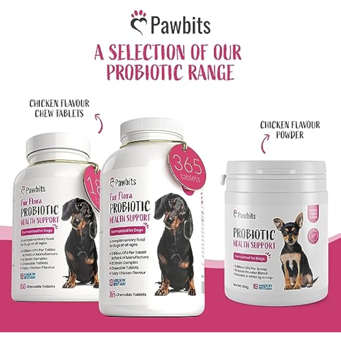 365 Canine Probiotics & Prebiotics Tablets for Dogs – 5 Billion CFU Tablet Chicken Flavour Chewable Dietary Supplements -10 Strain Complex for Digestive Support, Gut Health, Bad Breath & Itchy Skin