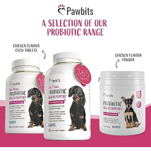 365 Canine Probiotics & Prebiotics Tablets for Dogs – 5 Billion CFU Tablet Chicken Flavour Chewable Dietary Supplements -10 Strain Complex for Digestive Support, Gut Health, Bad Breath & Itchy Skin