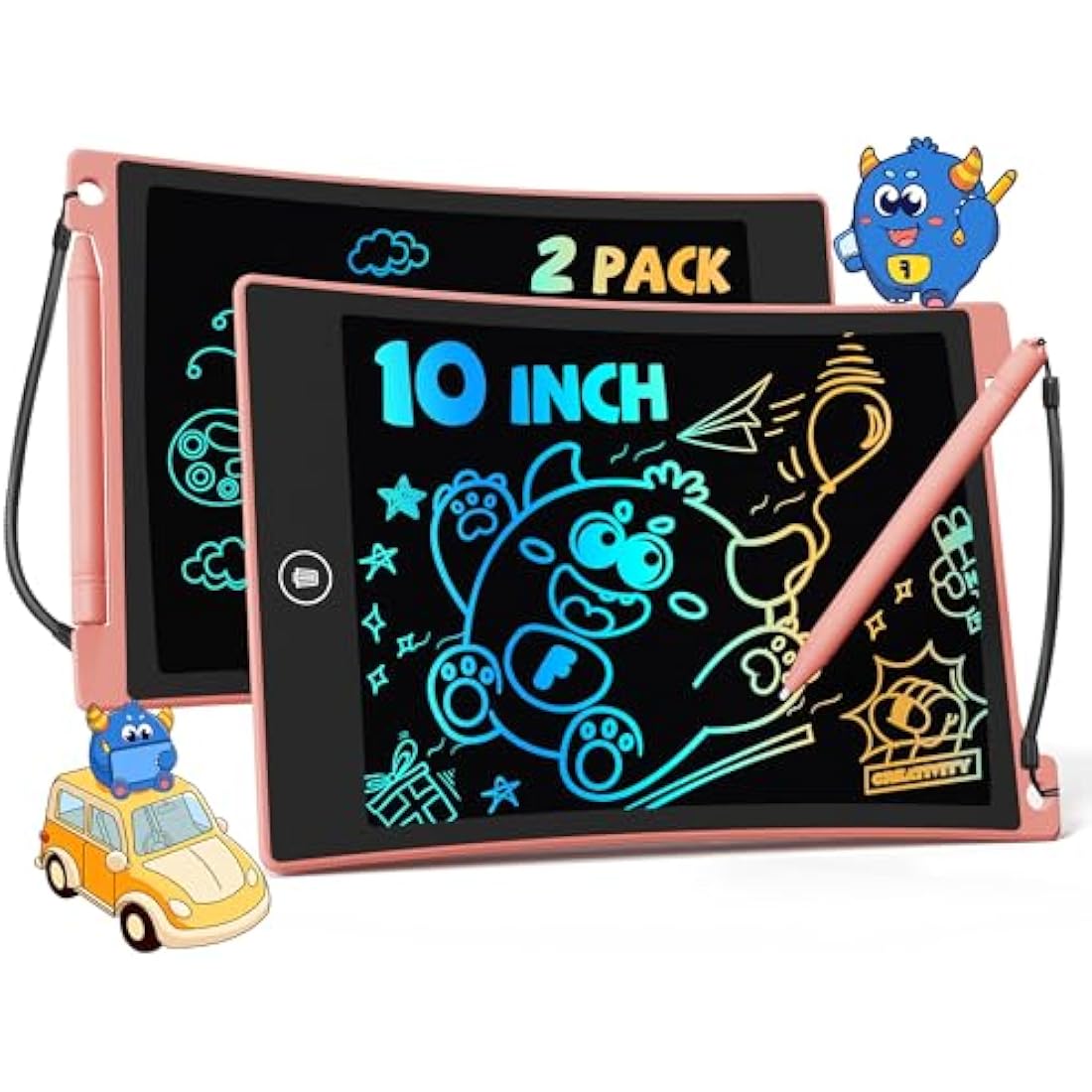 TEKFUN 2 Pack LCD Writing Tablet 10inch Erasable Colorful Drawing Tablet Writing Drawing Board with Lanyard, Travel Educational Toys Gifts for Kids 3-8 Years Old Boys Girls Toddlers (2*Pink)