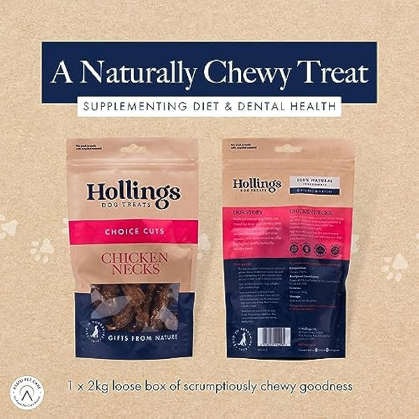Hollings Chicken Necks Dog Treats, 100% Natural Air Dried Chew Treats for Adult Dogs, Grain Free and High in Protein (2kg)