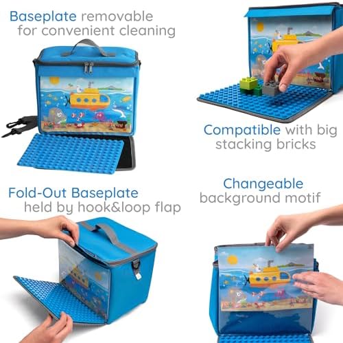 fantifant Building Block Bag with Fold-Out Building Plate Suitable for Building Blocks of Many Brands