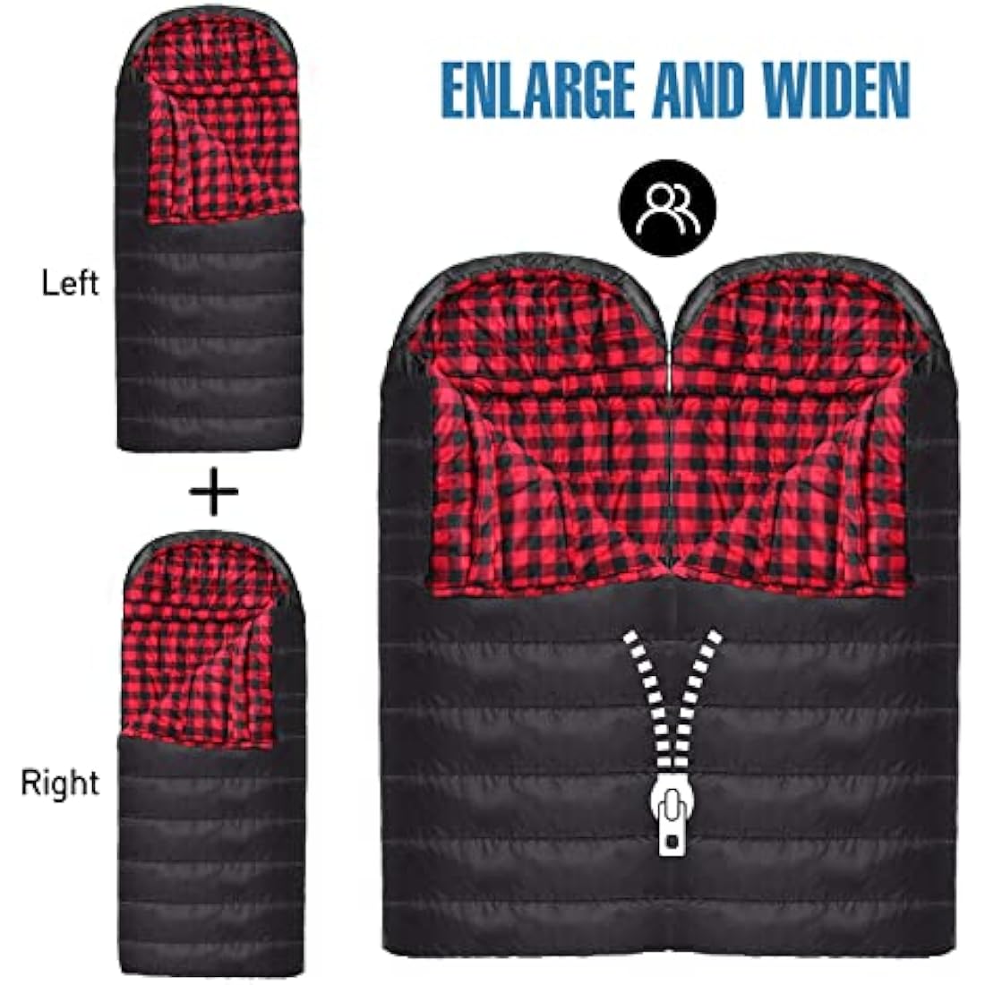 Keencamp Sleeping Bag Outdoor Flannel Warm 3-4 Seasons Cotton Inner Lining XXL Blanket Sleeping Bag Portable Lightweight Winter Sleeping Bags Camping for Adults 230 x 90 cm Black