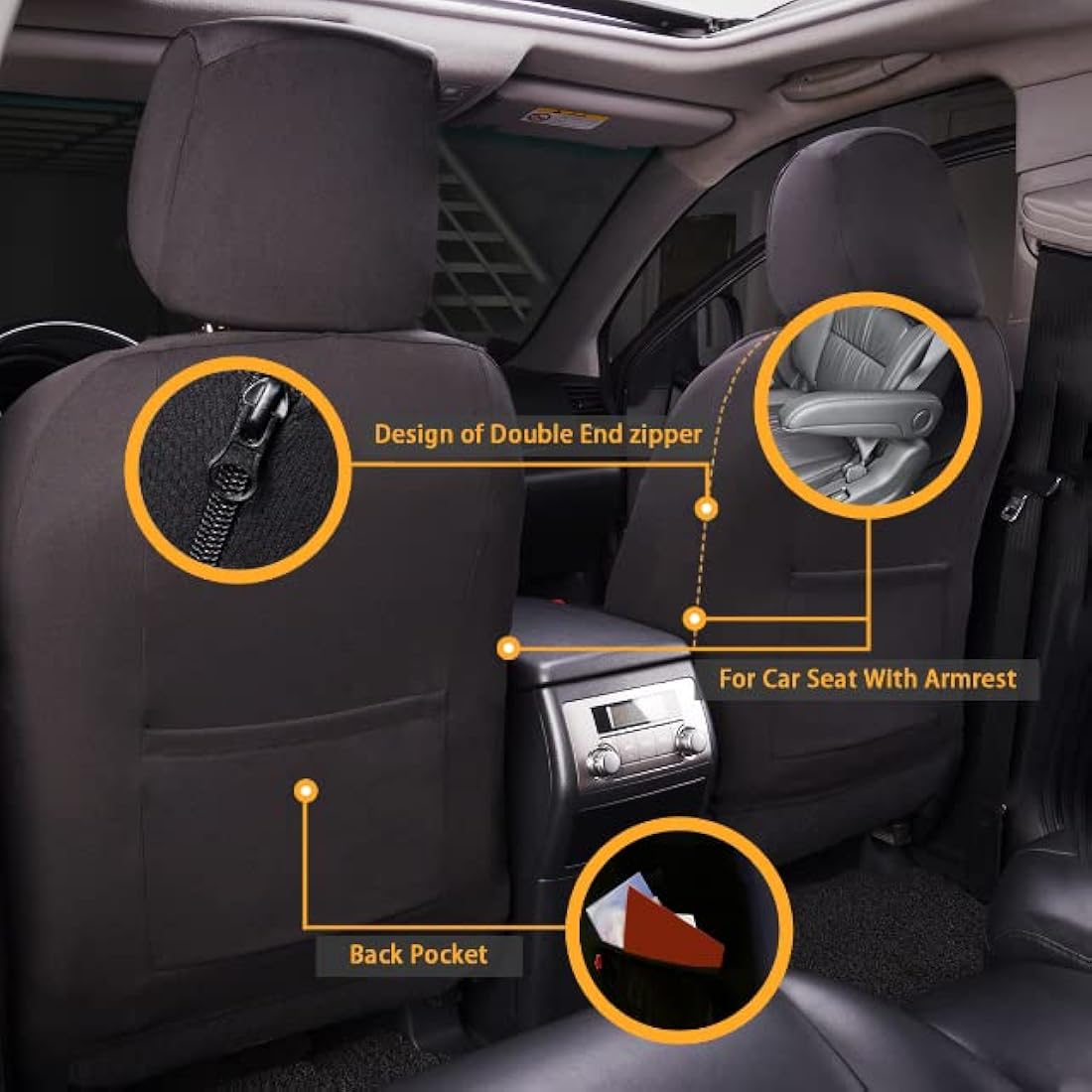 Flying Banner Gabardine Mesh Front Car Seat Covers Airbag Compatible Protector Universal for Most Car Truck Vans SUVs (Black)