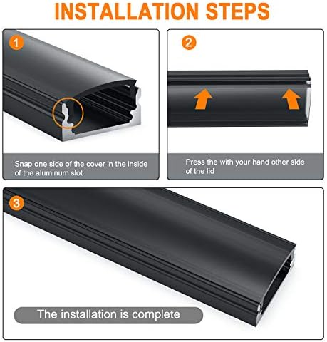 Jirvyuk LED Aluminum Channel, 10 Pack 1m/3.3ft Led Diffuser Strip and Profile for LED Strip Lights with Black Cover Indoor, End Caps and Metal Mounting Clips - (U Shape)