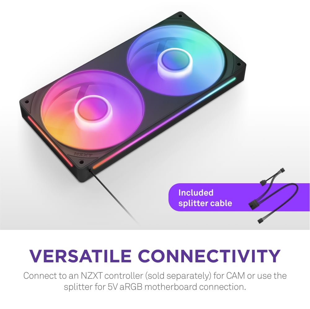 NZXT F420 RGB Core - 420mm Single-Frame Fan Unit with 3 x 140mm RGB Fans - Speed & Lighting Control - High Static Pressure & Airflow - Fluid Dynamic Bearings - 8 aRGB LEDs Per Fan - White