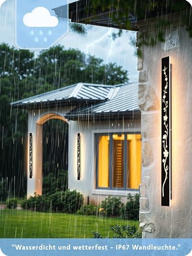 Led Long Wall Light Black 100cm Outdoor Wall Light 32W IP67 Waterproof Villa Wall Lamp 3000K Peach Blossom Design Long Wall Lights Outdoor Walls Gardens Porch Stairs Terraces Lighting