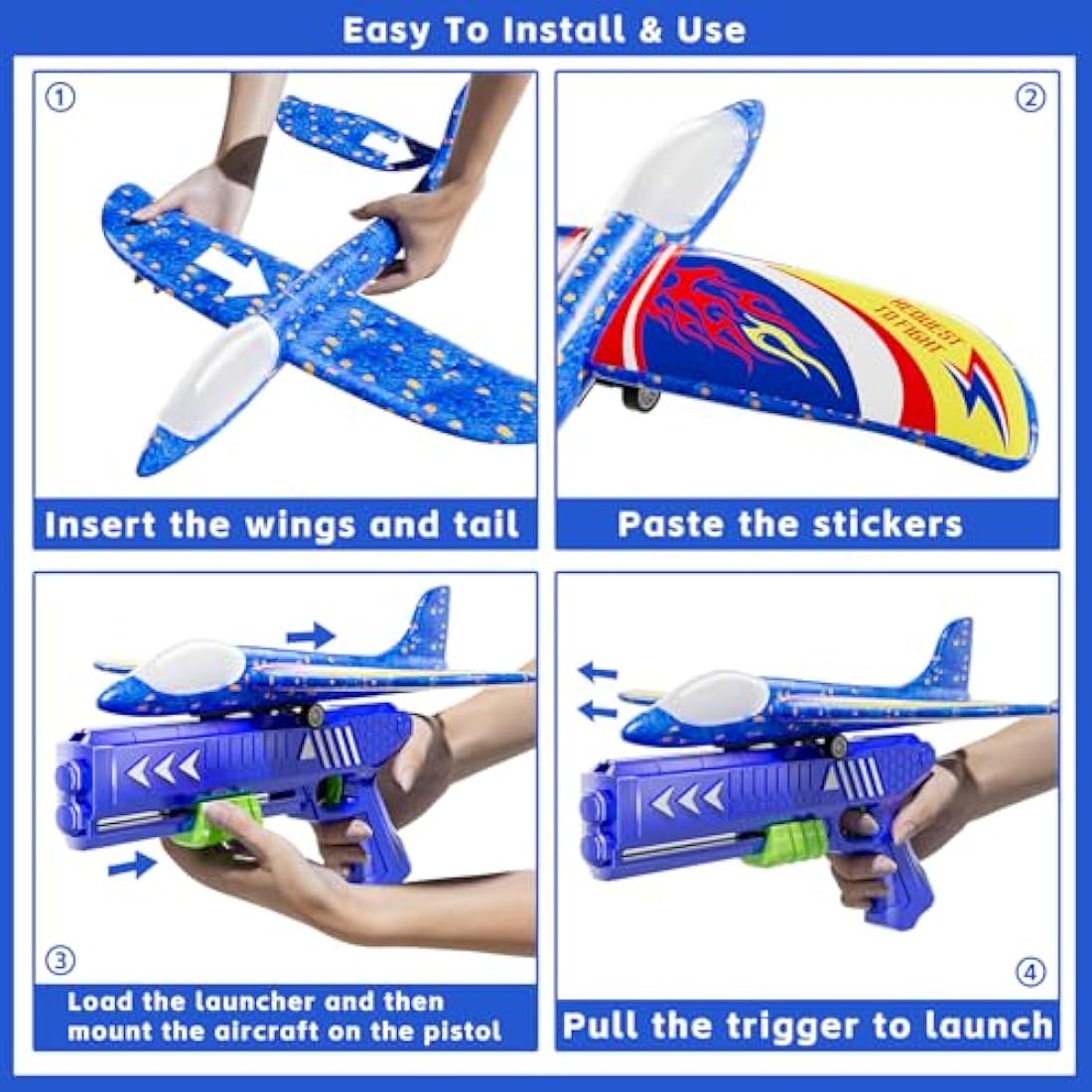 Doloowee 3 Pack Airplane Launcher Toys, 12.6 Inch LED Foam Glider Airplane Catapult, 2 Flight Modes, Outdoor Sports Flying Toys 4 5 6 7 8 9 10 11 12 Years Old Boys Girls Birthday Gifts (Blue)