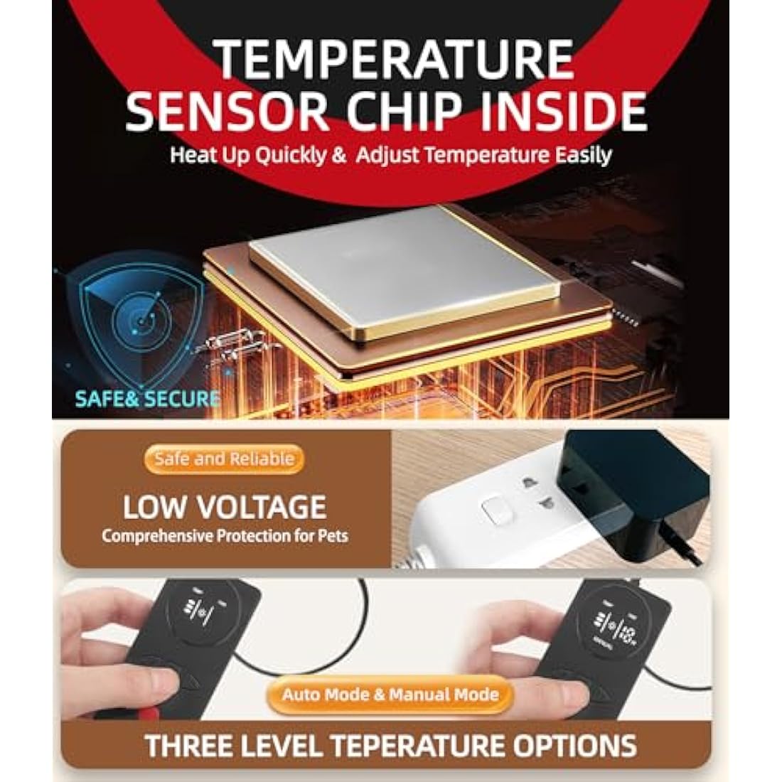 Dog Cat Heating Pad Pressure Activated Pet Heating Pad Safe Automatic Electric Heated Bed Mat for Indoor Pet, Warming Pad with Chew Resistant Cord, Adjustable Temperature, Waterproof Washable 18 X 22"