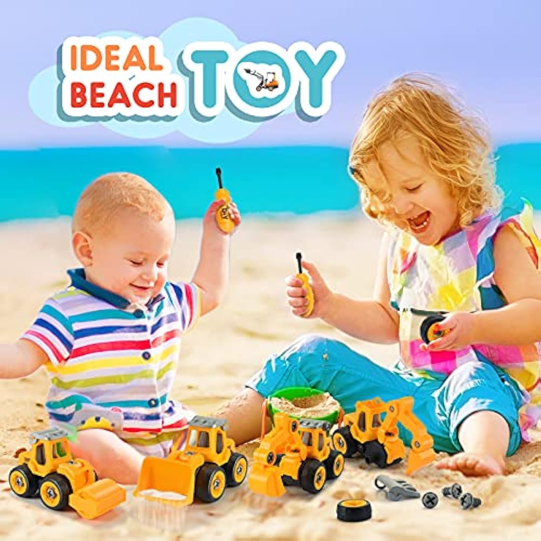 Anginne 4 in 1 Construction DIY Take-Apart Digger Toys Cars Set - Building Toys & Educational Gifts