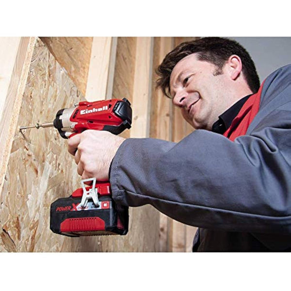 Einhell Power X-Change 140Nm Cordless Impact Driver - 18V, 2300 RPM, 1/4" Hex Bit Mount, LED Light - TE-CI 18/1 Li Solo Battery Powered Impact Drill (Battery Not Included), Red