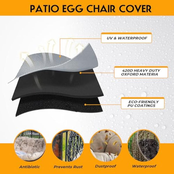 Double Egg Chair Cover - Waterproof, Hanging, 420D Heavy Duty, Oxford Fabric, Windproof, Anti-UV, 230 x 200cm (Grey)
