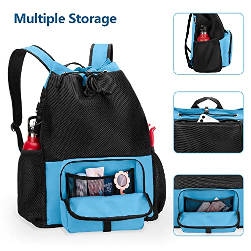 Fasrom Mesh Beach Backpack with Zipper Bottom, Sport Gym Backpack for Swimming, Beach, Pool and Travel(Patent Pending), Blue