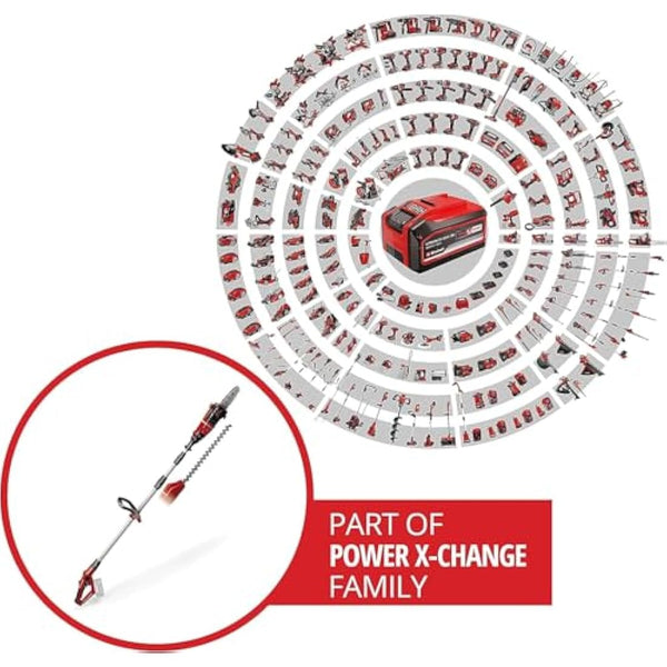 Einhell Power X-Change 18V Cordless Multifunctional Garden Tool - 2-in-1 Long Reach Hedge Trimmer And Mini Chainsaw / Pruning Saw - GE-HC 18 Li T Solo Pole Hedge Trimmer (Battery Not Included)