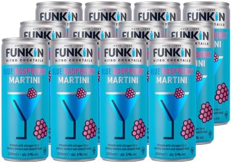 Funkin Nitro Can Blue Raspberry Martini Pre-Mixed Cocktail Cans 200 ml (Case of 12) - Premium Ready to Drink Cocktails - Bar Quality Drinks At Home - Nitro Infused
