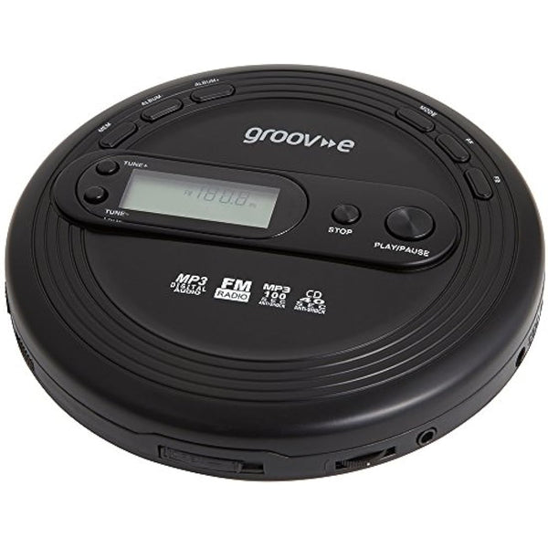 groov e RETRO Radio CD Player - Personal FM Radio with CD-R, CD-RW, & MP3 Music Playback - Anti-Skip Protection, Programmable Tracks - Earphones Included - Micro-USB or Battery Powered - Black