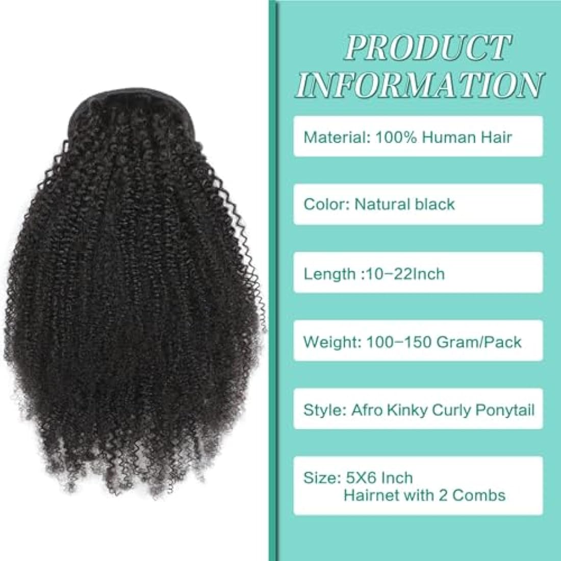 Afro Puff Drawstring Human Hair 4C Afro Kinky Curly Ponytail for Black Women - Natural Black Ponytail Extension - 16 Inch