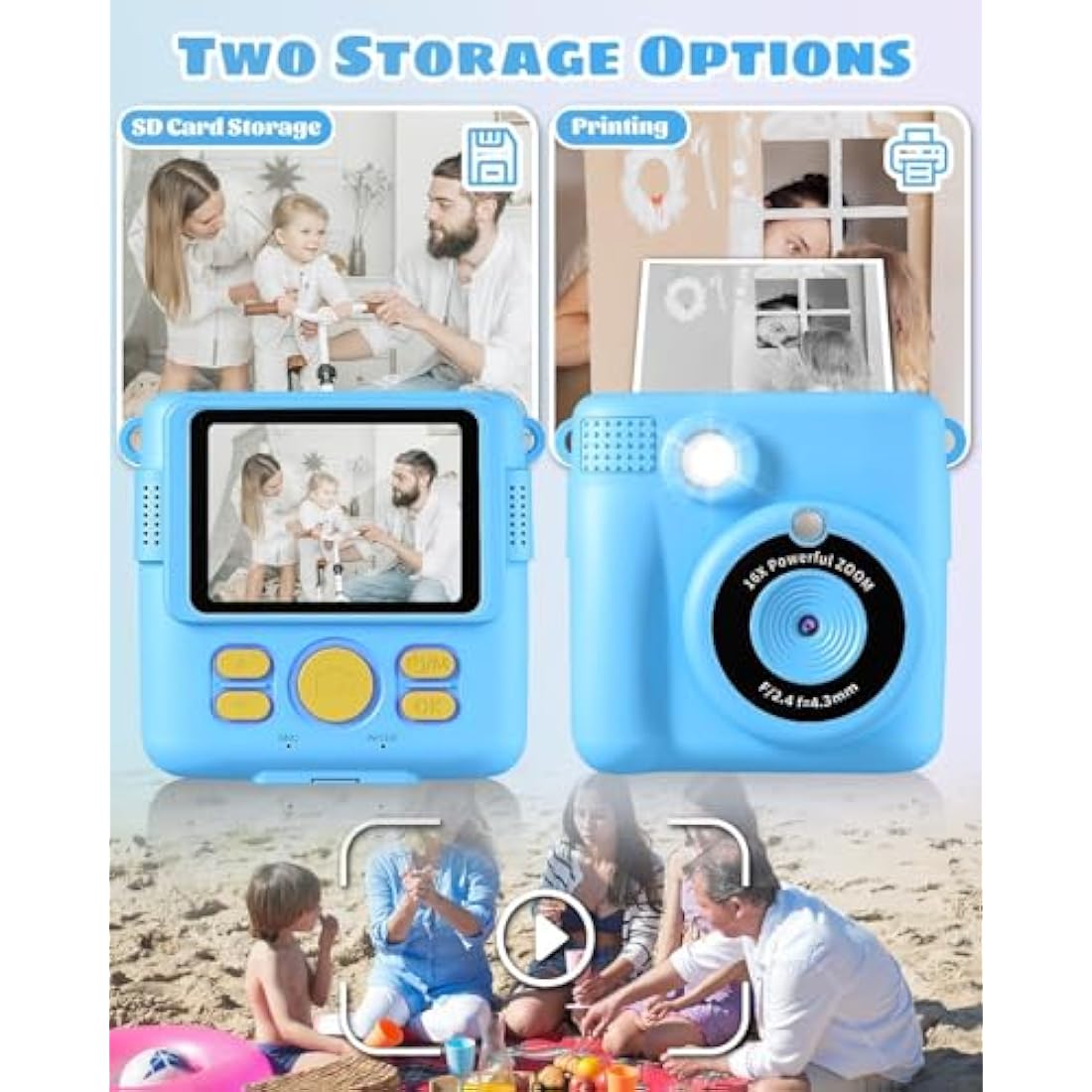 Instant Print Camera, Kids Camera Digital Camera 1080P HD Photo and Video Recording with 32G SD Card, 3 Rolls Photo Paper for Age 6-12 Boys and Girls Birthday Chirstmas Gifts (Blue)