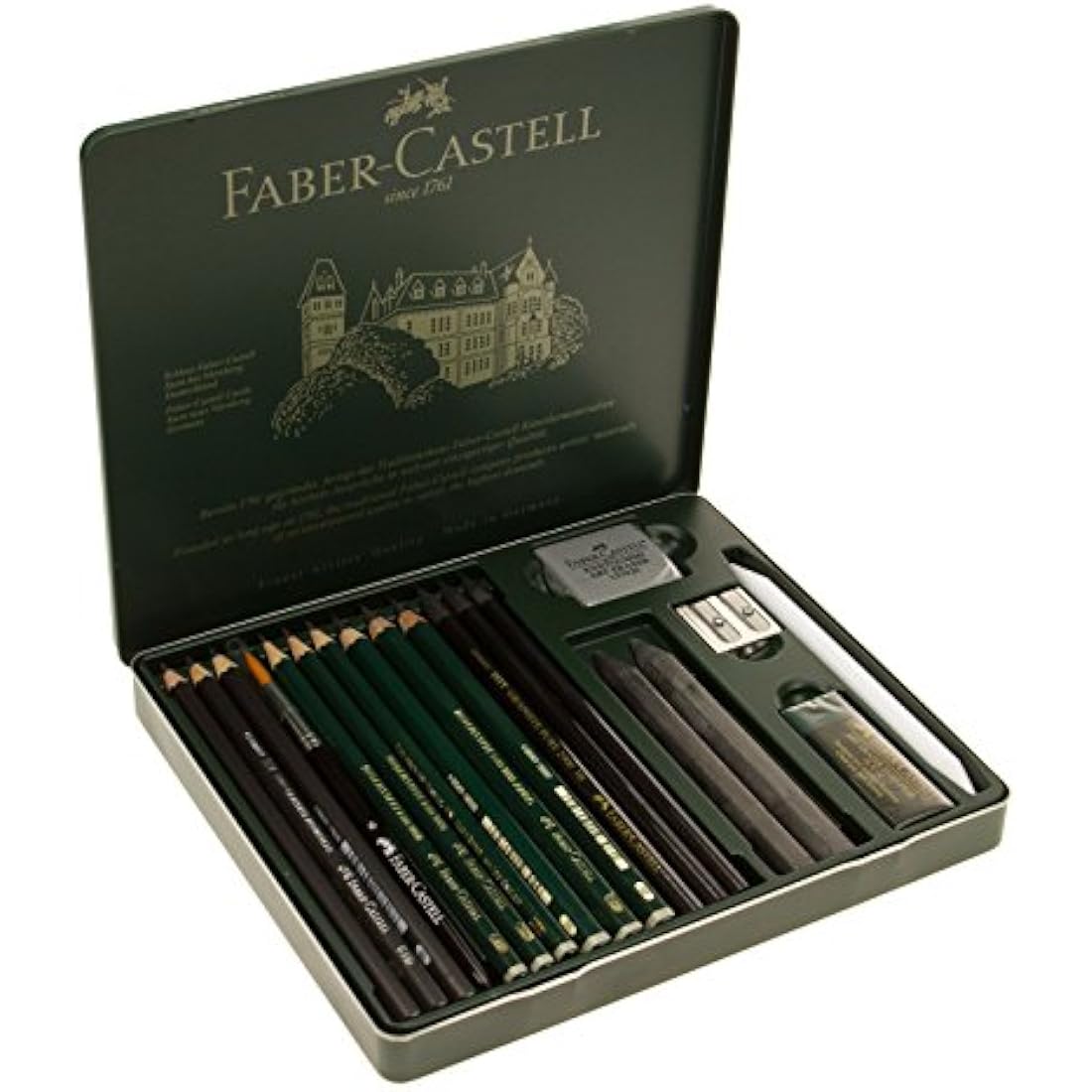 Faber-Castell Pitt Medium Professional Quality Graphite Pencil Set in Metal Case (Pack of 19)