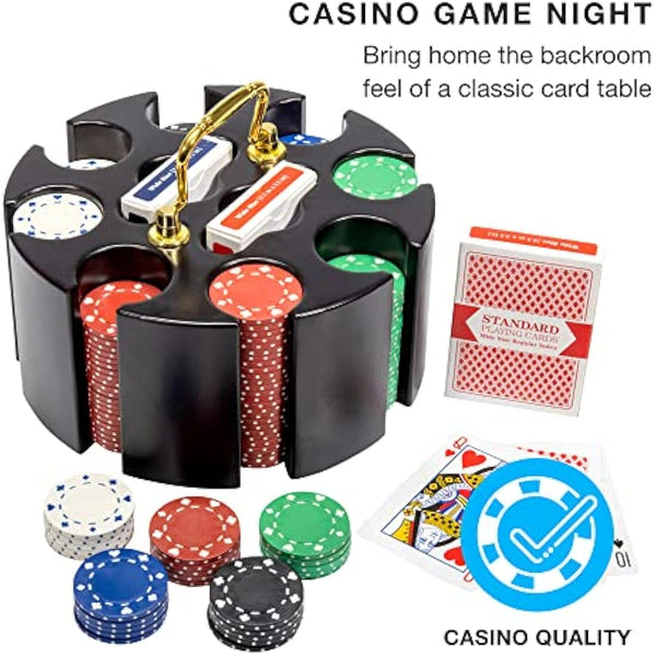 11.5 Gram Suited Poker Chip Set in Wooden Carousel and Gift Quality Retail Packaging by Brybelly