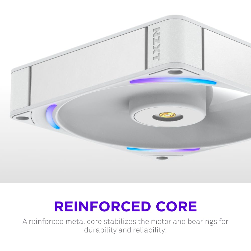 NZXT F420 RGB Core - 420mm Single-Frame Fan Unit with 3 x 140mm RGB Fans - Speed & Lighting Control - High Static Pressure & Airflow - Fluid Dynamic Bearings - 8 aRGB LEDs Per Fan - White