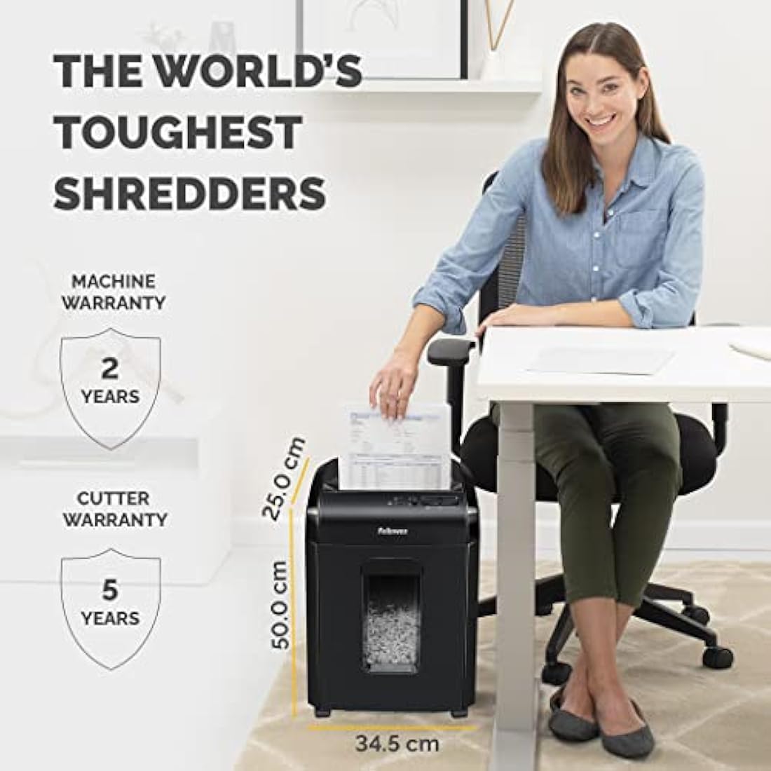 Fellowes Paper Shredder for Home Office Use - 10 Sheet Micro Cut Shredder for Home and Office Use - Deskside Shredder with 19 Litre Pull-Out Bin - Powershred 10M - Superior Security P5 - Black