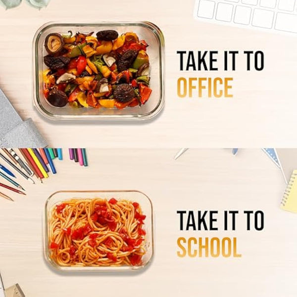 Magnificent 4-Pack Large glass food storage containers with Lids | 2500ml | 2260ml | 1520ml | 1050ml | Glass meal prep containers | Microwave, Oven, Freezer and Dishwasher Safe