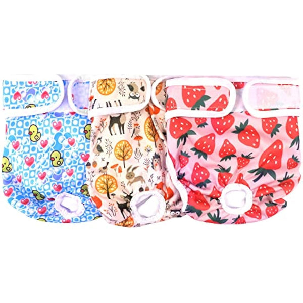 Medo 3 Packs Reusable Dog Nappies, Super Absorbent Washable Dog Diapers Puppy Sanitary Wraps Panties for Female Pet Incontinence and Long Travels 25-35 cm/9.8-13.7 (XS), pink+blue+yellow