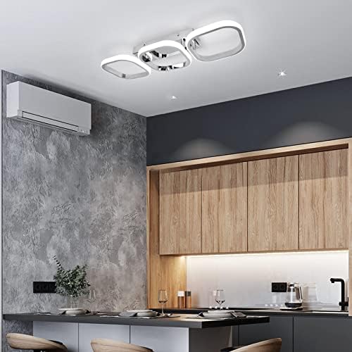 EIDISUNY Modern Led Ceiling Light, Flush Mount Ceiling Lamp 3 Squares LED, Close to Ceiling Lighting Fixtures for Hallway Bedroom Living Room Kitchen Office Entrance - 33W Cool White Light (Silver)
