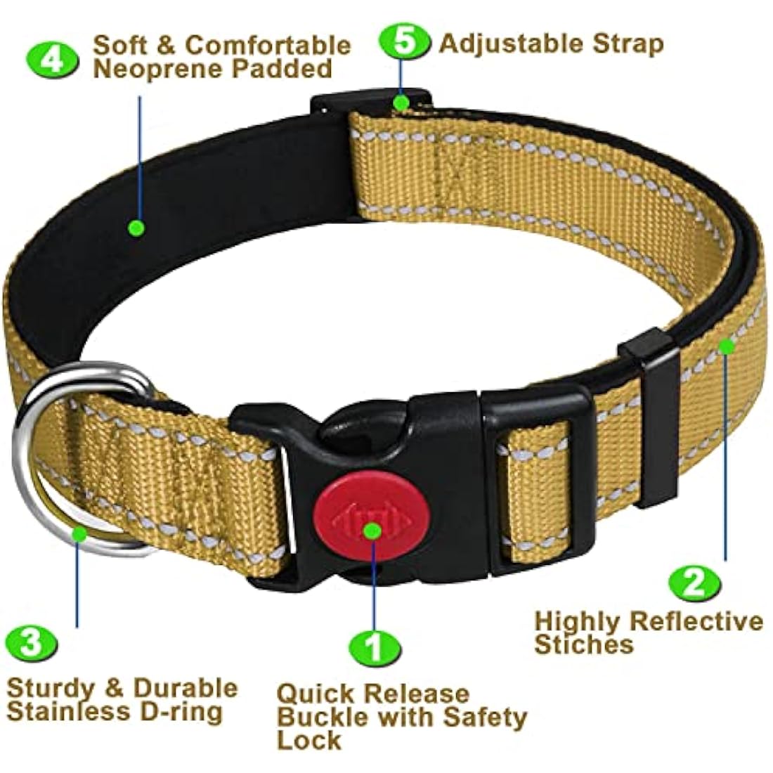 Dog Collar, Reflective Adjustable Basic Dog Collar with Soft Neoprene Padding, Durable Nylon Pet Collars for Puppy Medium Dogs