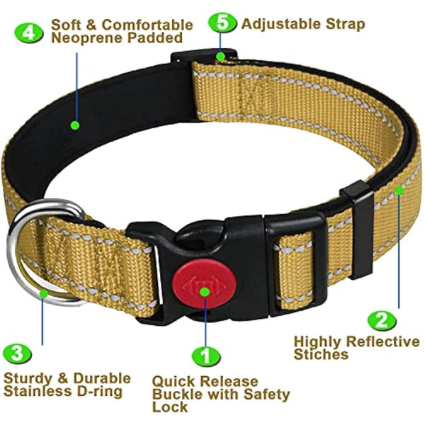 Dog Collar, Reflective Adjustable Basic Dog Collar with Soft Neoprene Padding, Durable Nylon Pet Collars for Puppy Medium Dogs